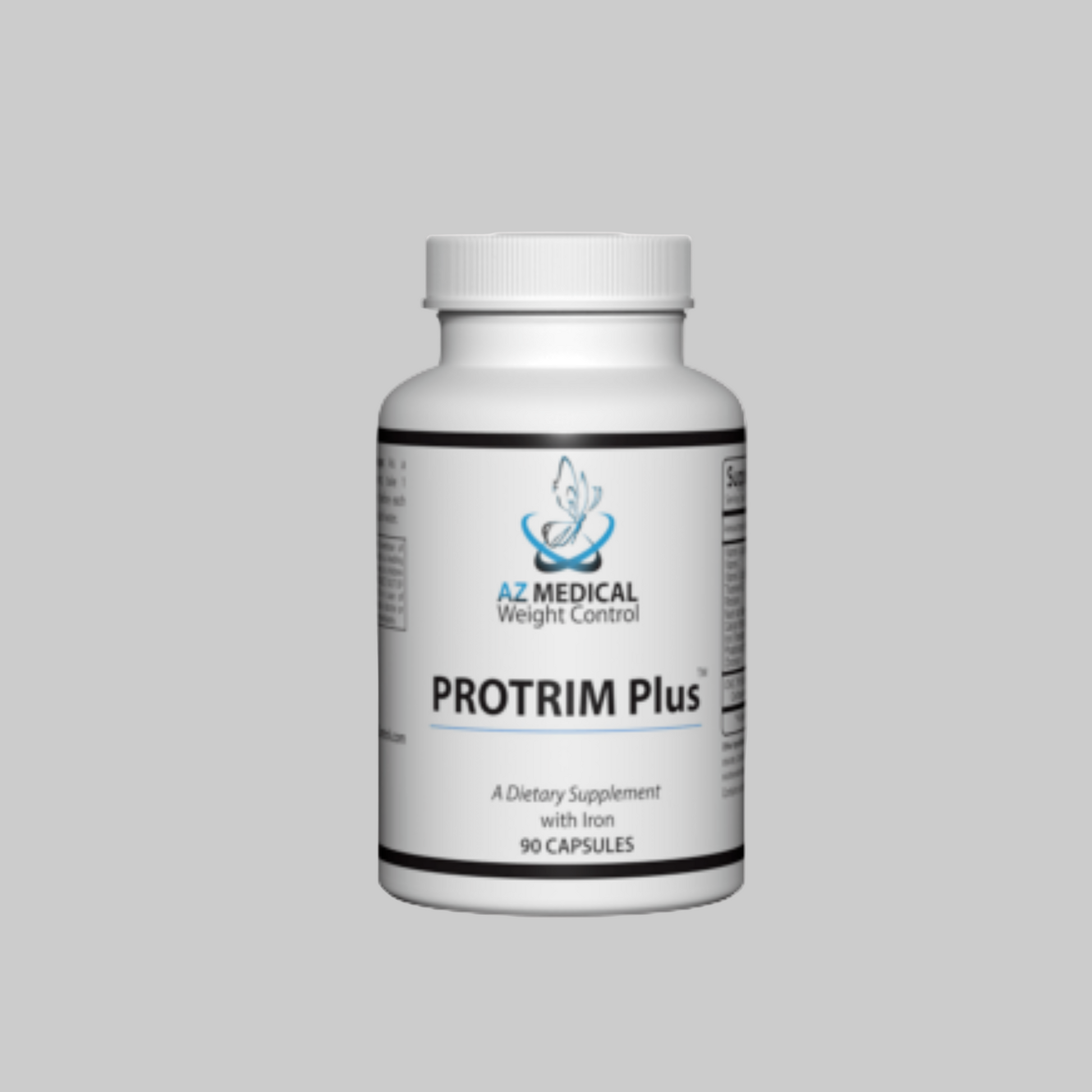 Bottle of Protrim Plus dietary supplement with AZ Medical Weight Control logo on a white background