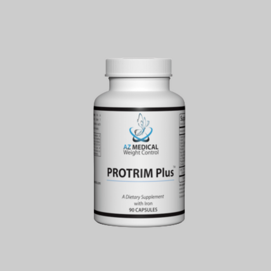 Bottle of Protrim Plus dietary supplement with AZ Medical Weight Control logo on a white background